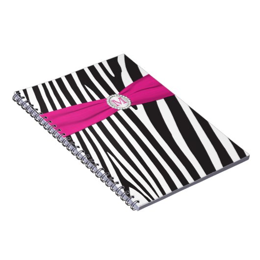 Monogram zwart Roze witte Zebra gestreept Notitieb Notitieboek (Rechterzijde)