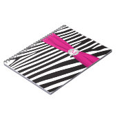 Monogram zwart Roze witte Zebra gestreept Notitieb Notitieboek (Linkerzijde)