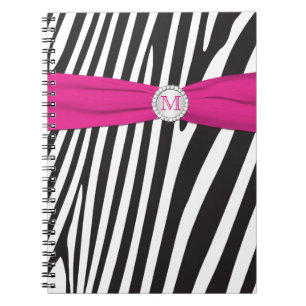 Monogram zwart Roze witte Zebra gestreept Notitieb Notitieboek