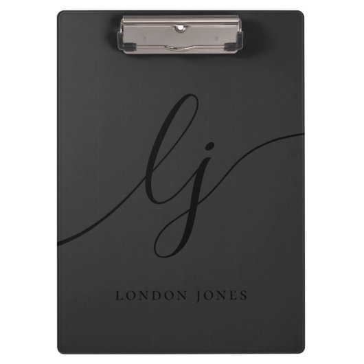 Monogram Zwart Script Initialen Modern Professiona Klembord (Voorkant)