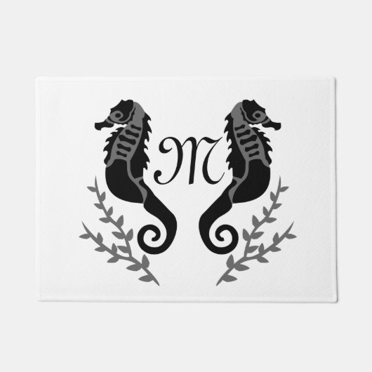 Monogram zwart Seahorse Silhouette Deurmat (Voorkant)