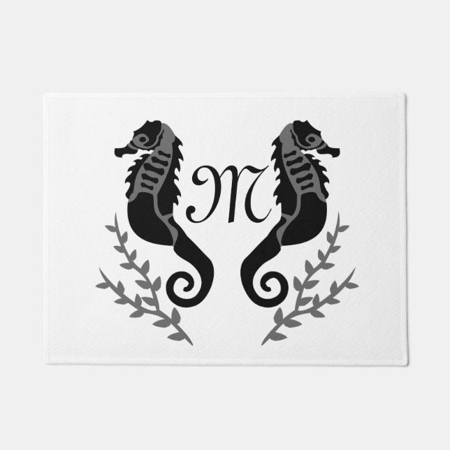 Monogram zwart Seahorse Silhouette Deurmat (Voorkant)