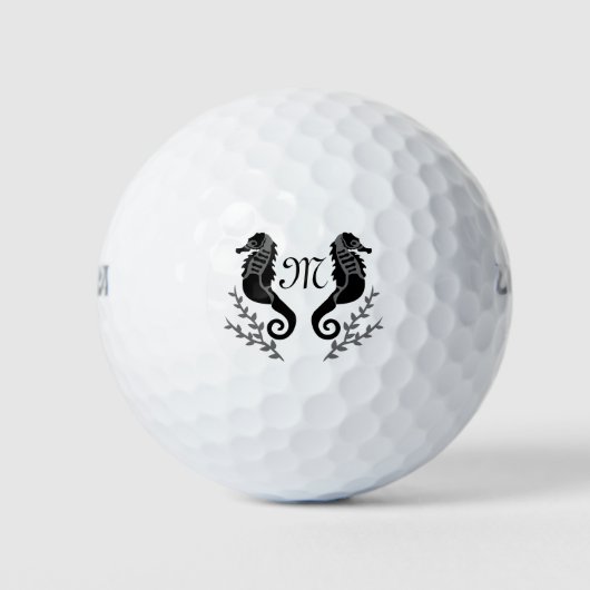 Monogram zwart Seahorse Silhouette Golfballen (Voorkant)