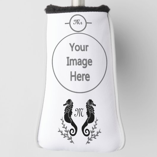 Monogram zwart Seahorse Silhouette Golfheadcover (Draai 90)