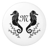 Monogram zwart Seahorse Silhouette Keramische Knop (Voorkant)