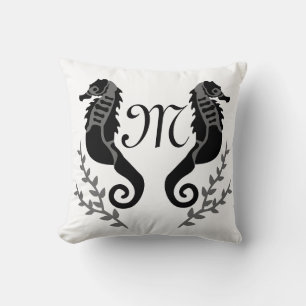 Monogram zwart Seahorse Silhouette Kussen