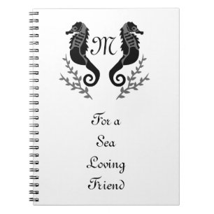 Monogram zwart Seahorse Silhouette Notitieboek