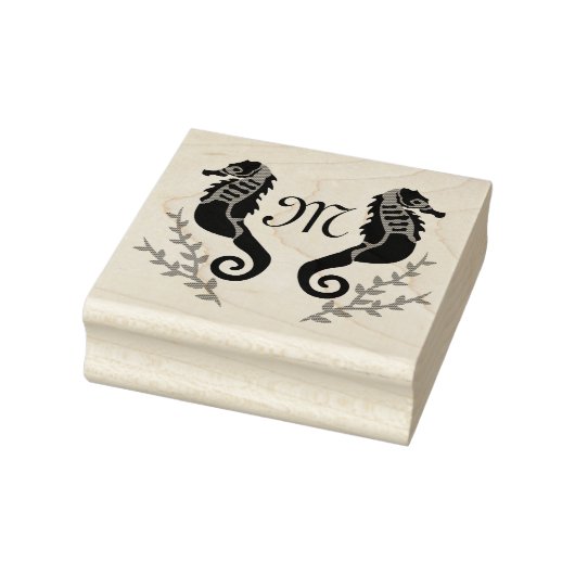 Monogram zwart Seahorse Silhouette Rubberstempel (Stempel)