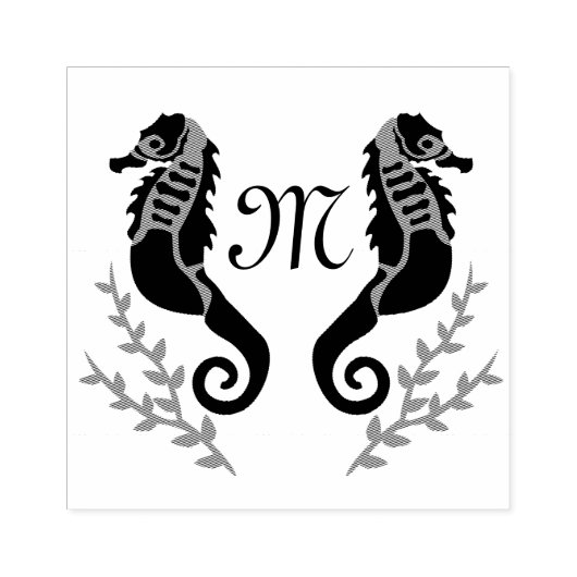 Monogram zwart Seahorse Silhouette Rubberstempel (Afrduk)
