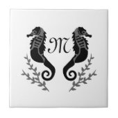 Monogram zwart Seahorse Silhouette Tegeltje (Voorkant)