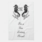Monogram zwart Seahorse Silhouette Theedoek (Verticaal)