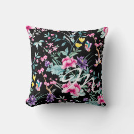 Monogram zwart Sierkussen voor Floral en vlinder