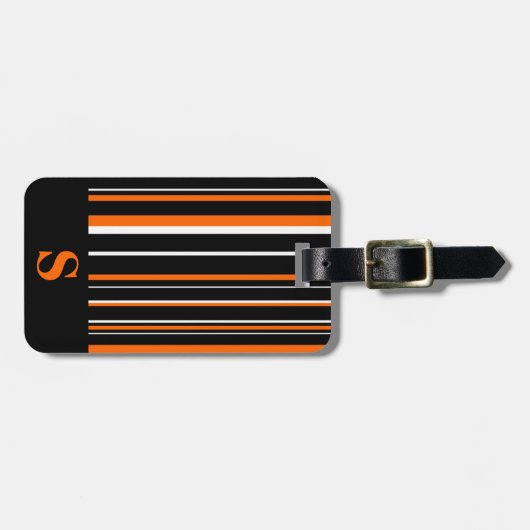 Monogram zwart Sinaasappel streepjescode Bagagelabel (Voorkant horizontaal)