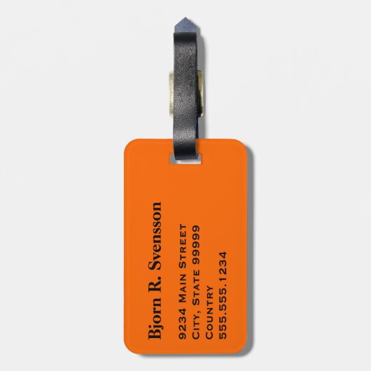 Monogram zwart Sinaasappel streepjescode Bagagelabel (Achterkant verticaal)