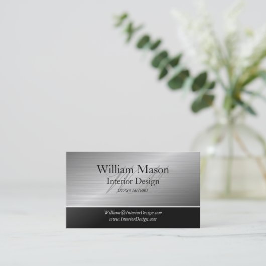 Monogram zwart-staal Visitekaartje (Staand voorkant)