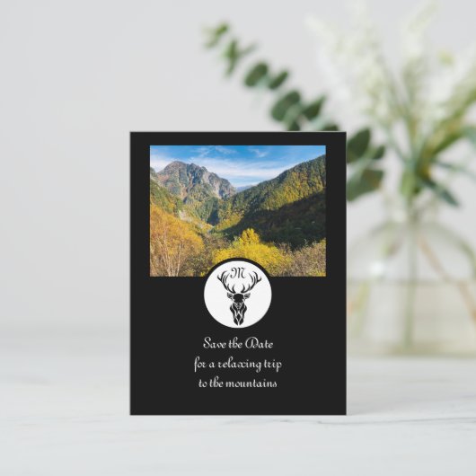 Monogram zwart Stag Silhouette Uitnodiging Briefkaart (Staand voorkant)