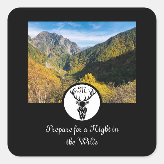 Monogram zwart Stag Silhouette Vierkante Sticker (Voorkant)