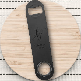 Monogram Zwart Stijlvol Modern Minimalistisch Eleg Speed Flessenopener