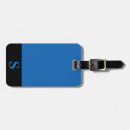 Monogram zwart streep op turquoise blauw bagagelabel