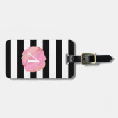 Monogram zwart Stripe & Roze Waterverf Initiaal Bagagelabel (Voorkant horizontaal)