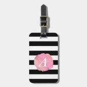 Monogram zwart Stripe & Roze Waterverf Initiaal Bagagelabel (Voorkant verticaal)
