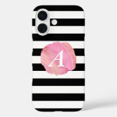 Monogram zwart Stripe & Roze Waterverf Initiaal Case-Mate iPhone Case (Achterkant)