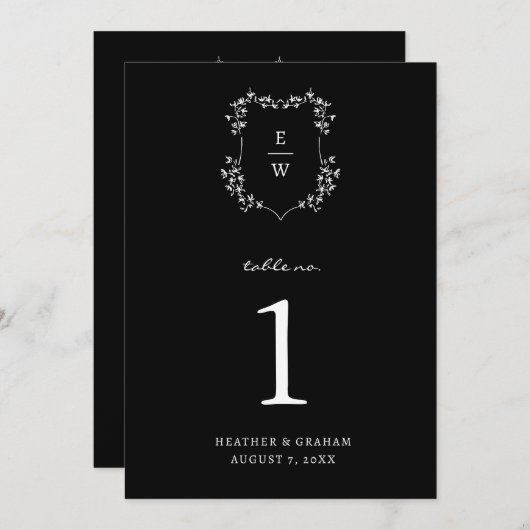 Monogram zwart tabelnummer kaart (Voorkant / Achterkant)