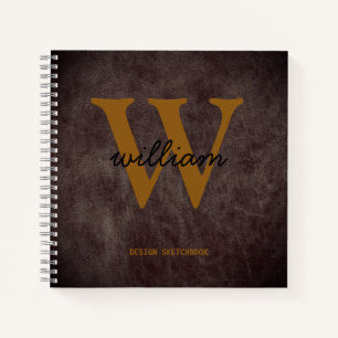 Monogram zwart tan scriptnaam burgundy leder notitieboek