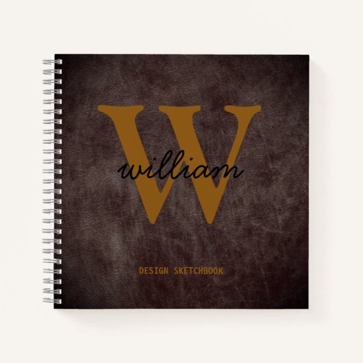 Monogram zwart tan scriptnaam burgundy leder notitieboek (Voorkant)