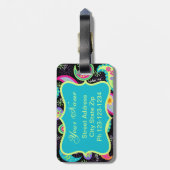 Monogram zwart Turquoise Modern Paisley Pattern Bagagelabel (Achterkant verticaal)