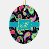 Monogram zwart Turquoise Modern Paisley Pattern Keramisch Ornament (Rechts)