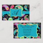 Monogram zwart Turquoise Modern Paisley Pattern Visitekaartje (Voorkant / Achterkant)