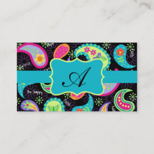 Monogram zwart Turquoise Modern Paisley Pattern Visitekaartje