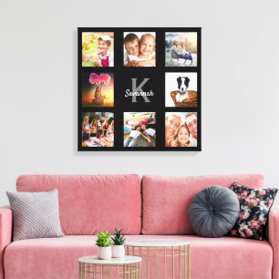 Monogram zwart, uniek foto-collage familie canvas afdruk