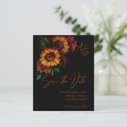 Monogram Zwart Verbrand Sinaasappel Bruiloft Save  (Staand voorkant)