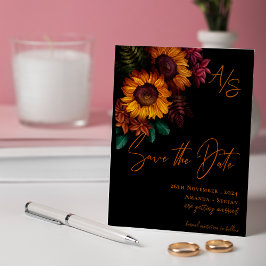 Monogram Zwart Verbrand Sinaasappel Bruiloft Save 