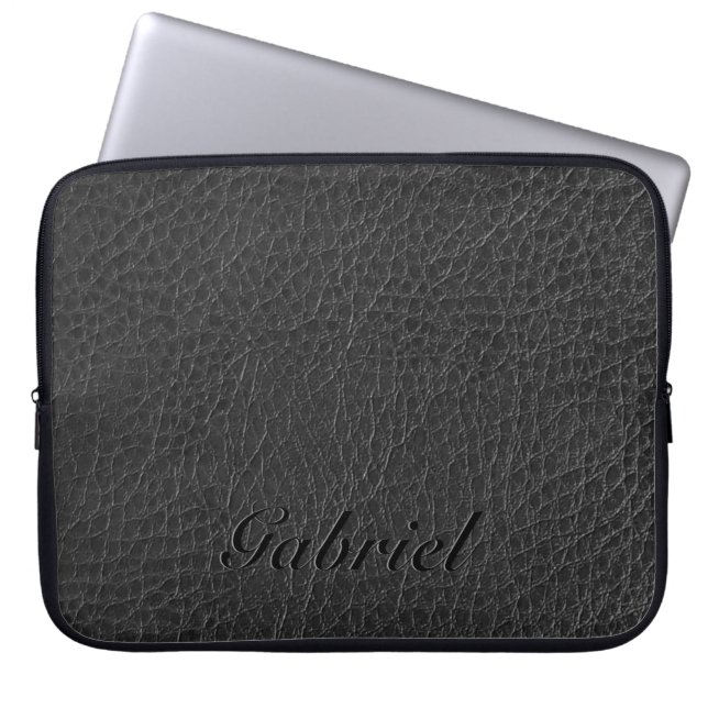 Monogram zwart versleten folieblik laptop sleeve (Voorkant)
