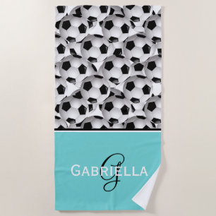 Monogram zwart Voetbal Patroon Strandlaken