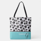 Monogram zwart Voetbal Patroon Tote Bag (Voorkant)