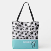 Monogram zwart Voetbal Patroon Tote Bag (Achterkant)