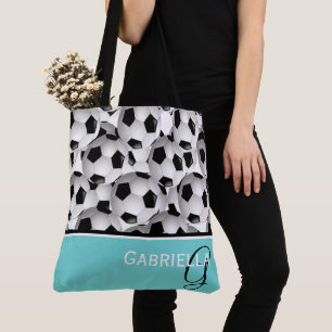 Monogram zwart Voetbal Patroon Tote Bag