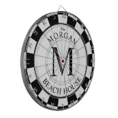 Monogram zwart voor oude familie | wit dartbord (Voorkant Links)