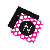 Monogram zwart warm roze en wit poka-puntje vierkante visitekaartje