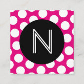 Monogram zwart warm roze en wit poka-puntje vierkante visitekaartje (Voorkant)