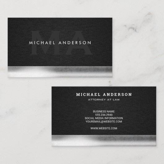 Monogram | Zwart weefsel | Metaalversiering Visitekaartje (Voorkant / Achterkant)