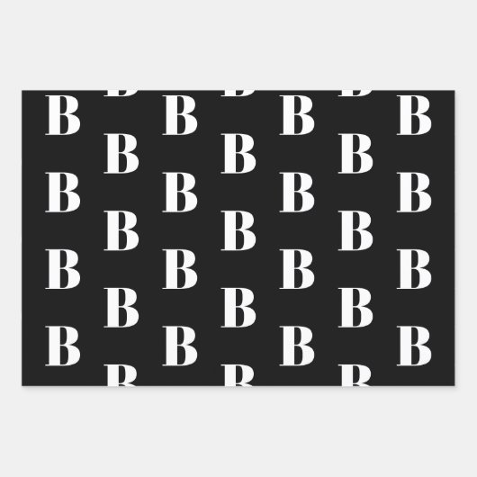 Monogram zwart wit, aangepast initiaal modern inpakpapier vel (Voorkant 2)