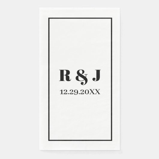 Monogram Zwart Wit Aangepaste Koppel Naam Bruiloft Servet (Voorkant)