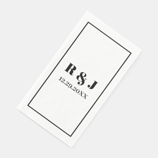 Monogram Zwart Wit Aangepaste Naam Bruidspaar Trou Servet (Hoek)