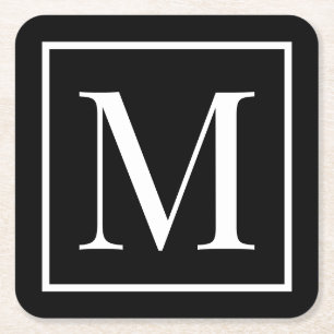 Monogram zwart-wit aanpassen Willekeurige achter Kartonnen Onderzetters