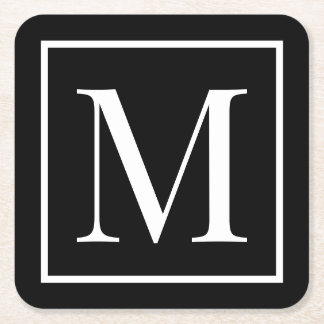 Monogram zwart-wit aanpassen | Willekeurige achter Kartonnen Onderzetters